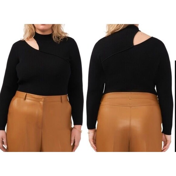 Halogen Shoulder Cutout Mock Neck Rib Sweater NWT Large Black - Picture 1 of 8